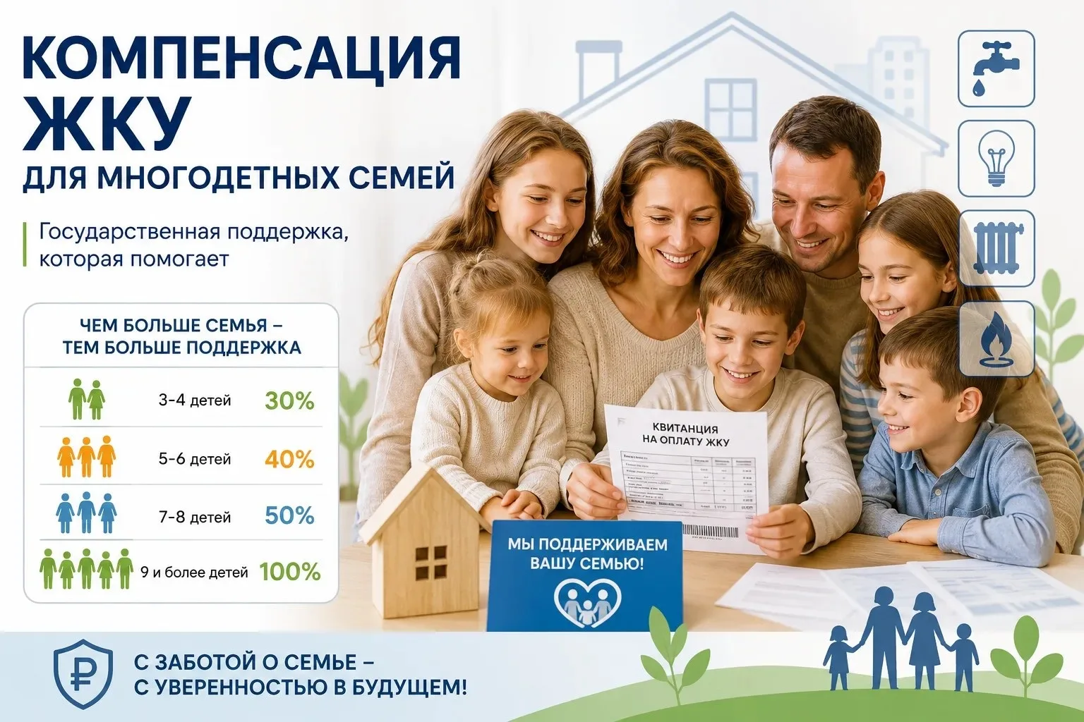 В Приамурье семьи с девятью и более детьми получают 100% компенсацию  расходов на ЖКУ