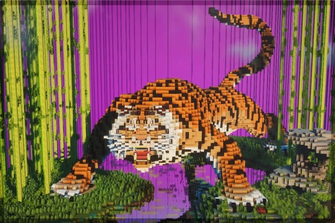🐅 Предполагается, что это болотистый бамбуковый лес, а сооружение справа — это китайск...