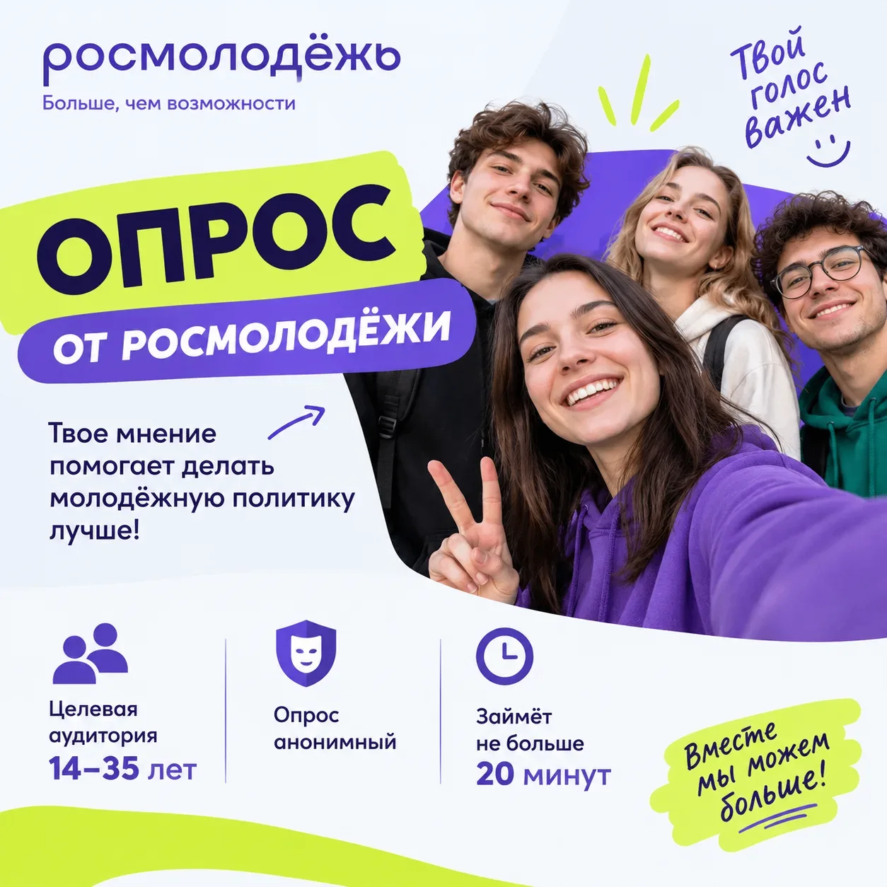 Росмолодёжь по поручению Правительства РФ проводит по всей России социологическое иссле...