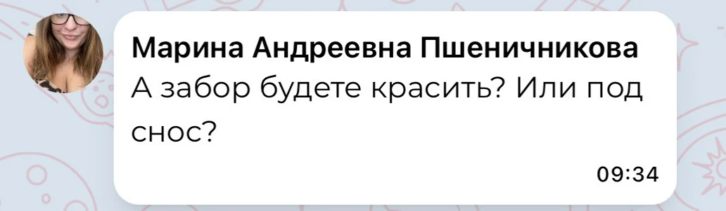 Про забор. Сейчас наш забор - это сетка. По всему периметру участка металлические столб...