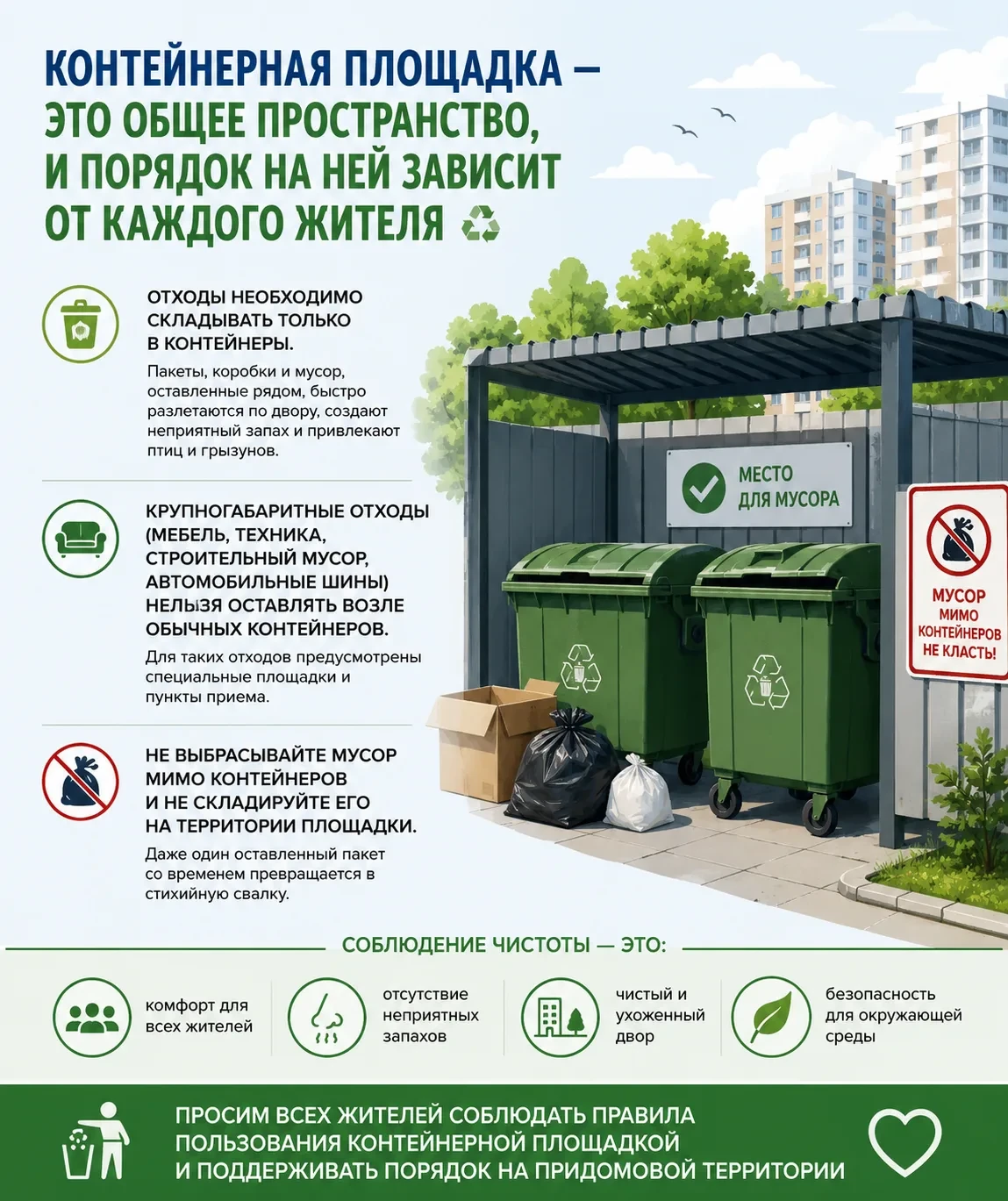 Контейнерная площадка — это общее пространство, и порядок на ней зависит от каждого жит...