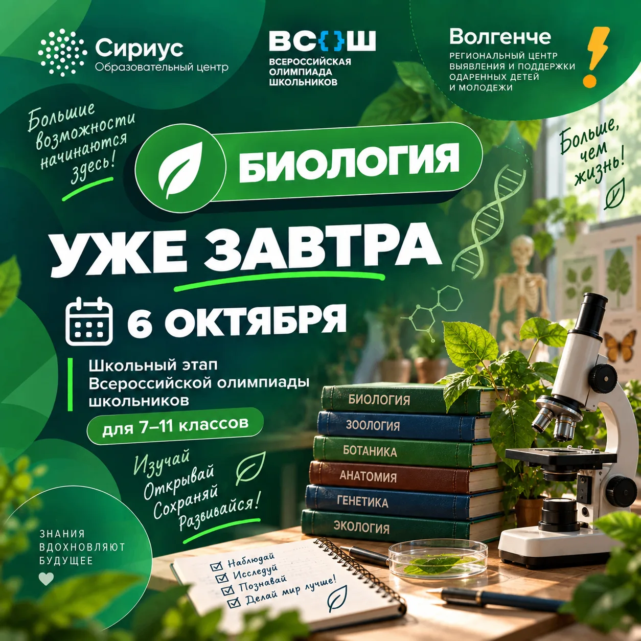 🧬 Уже завтра — ВсОШ по биологии!