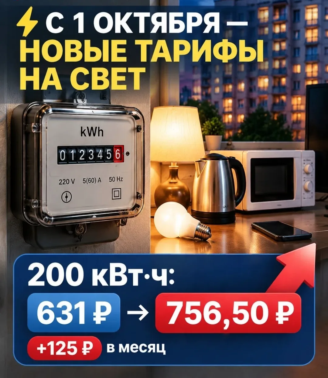 ⚡️❗️ С 1 октября в ЛНР изменятся тарифы на электроэнергию