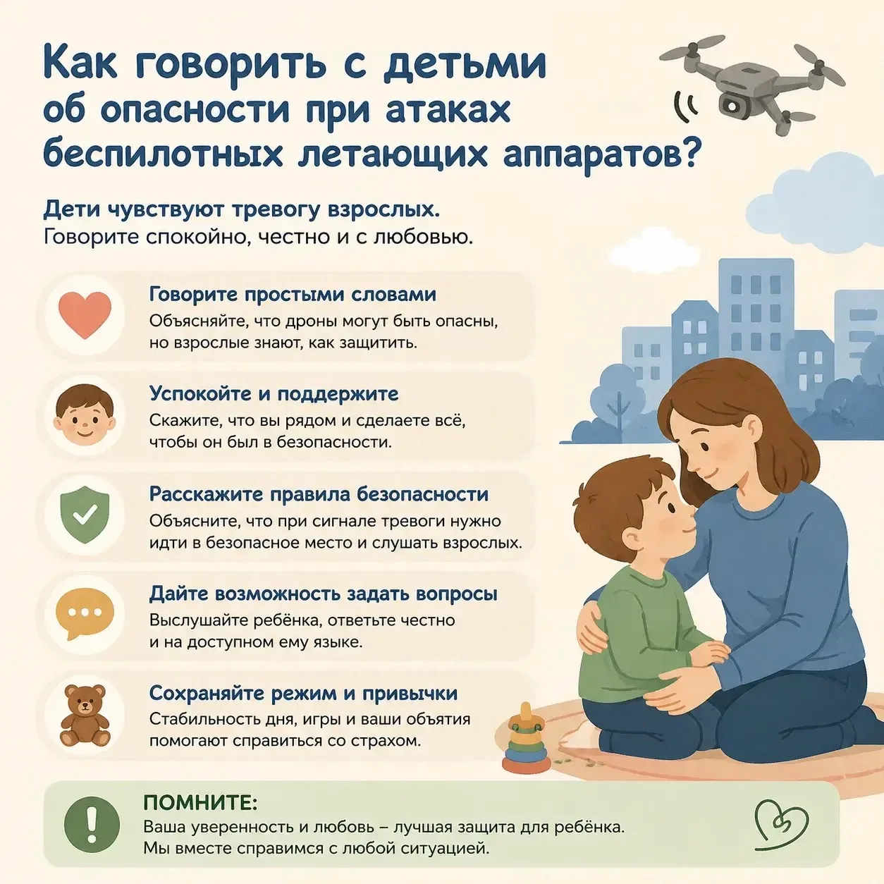 Как говорить с детьми об опасности при атаках беспилотных летающих аппаратов?
В наше время дети могу