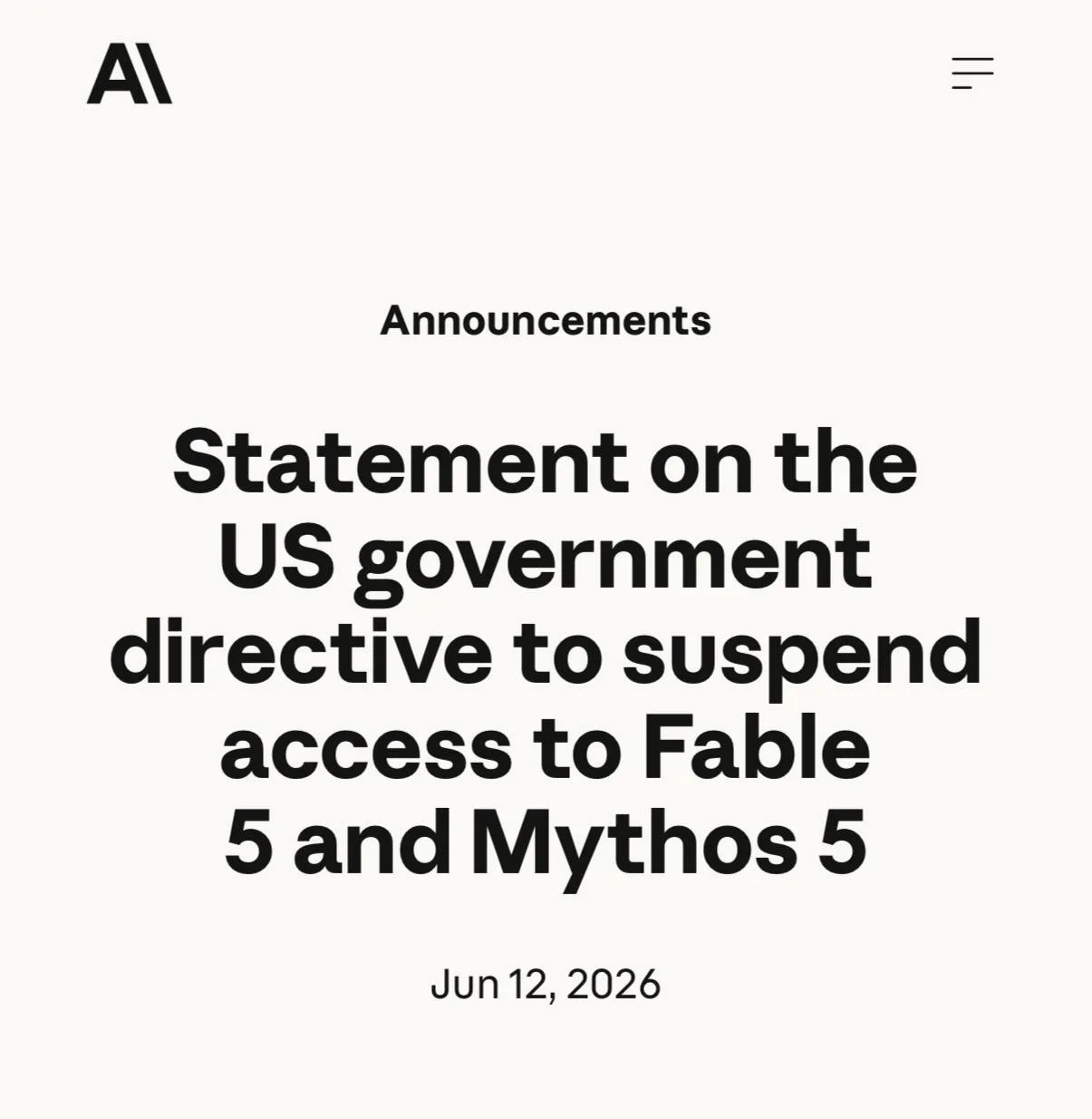 ⚡️ Срочная новость: правительство США приказало экстренно отключить Fable 5 и Mythos 5....