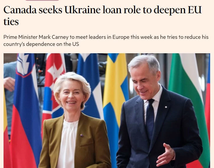⚡️ Канада ведёт переговоры об участии в кредите ЕС для Украины на €90 млрд, — Financial...