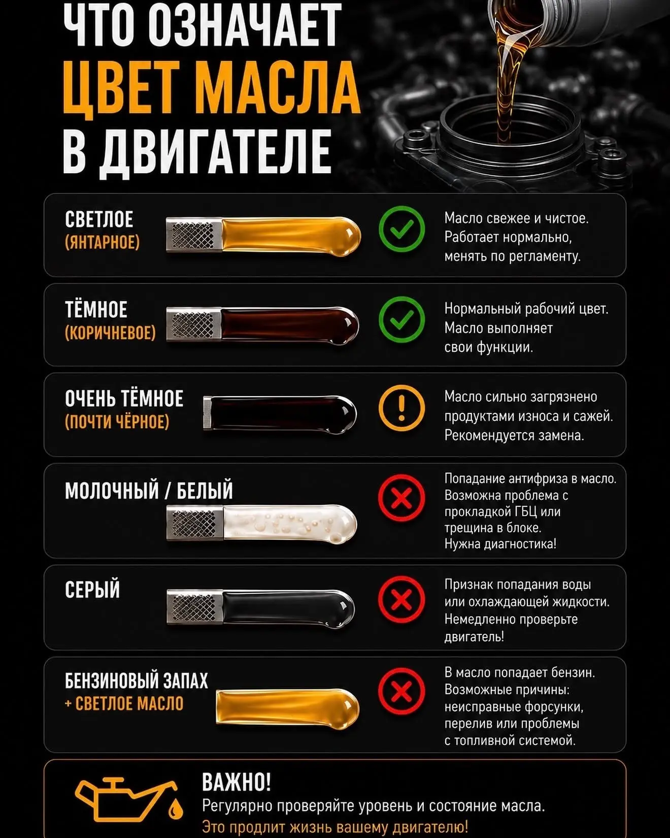 Что означает цвет масла в двигателе?