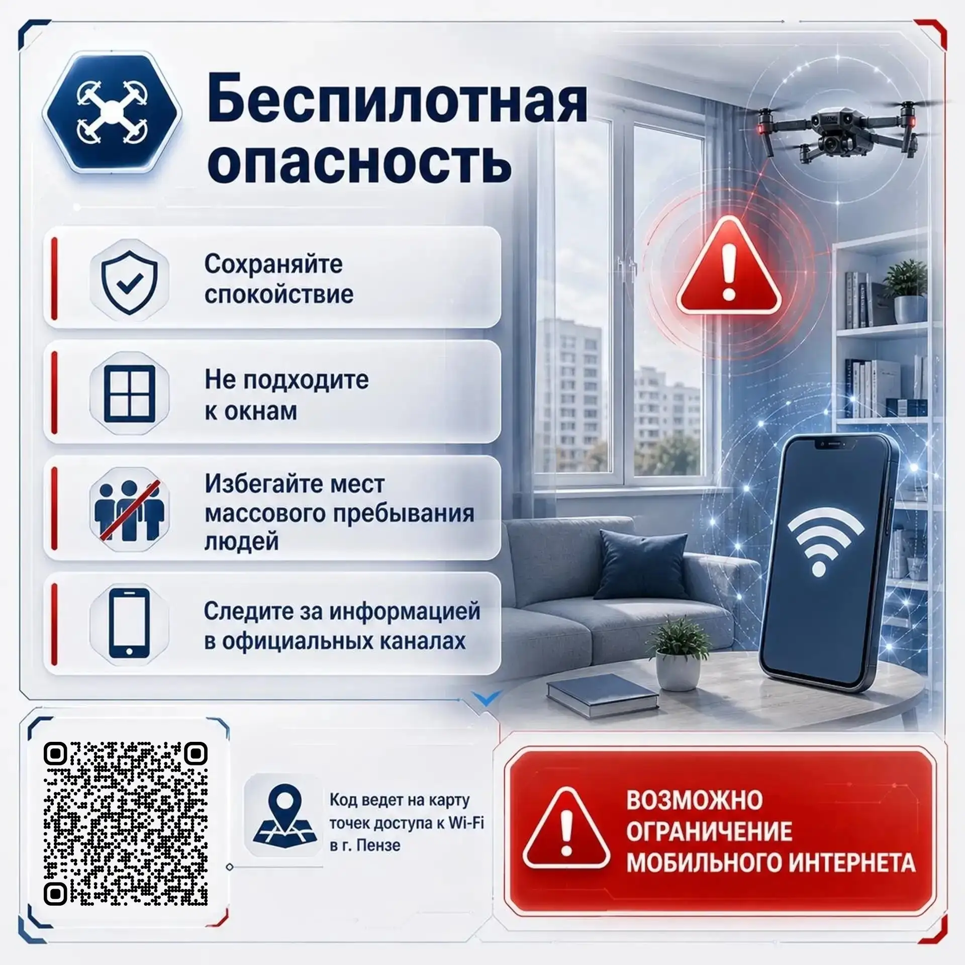 ❗️❗️ Как действовать при объявлении режимов «Беспилотная опасность» и «Ракетная опасность»? 

В карт