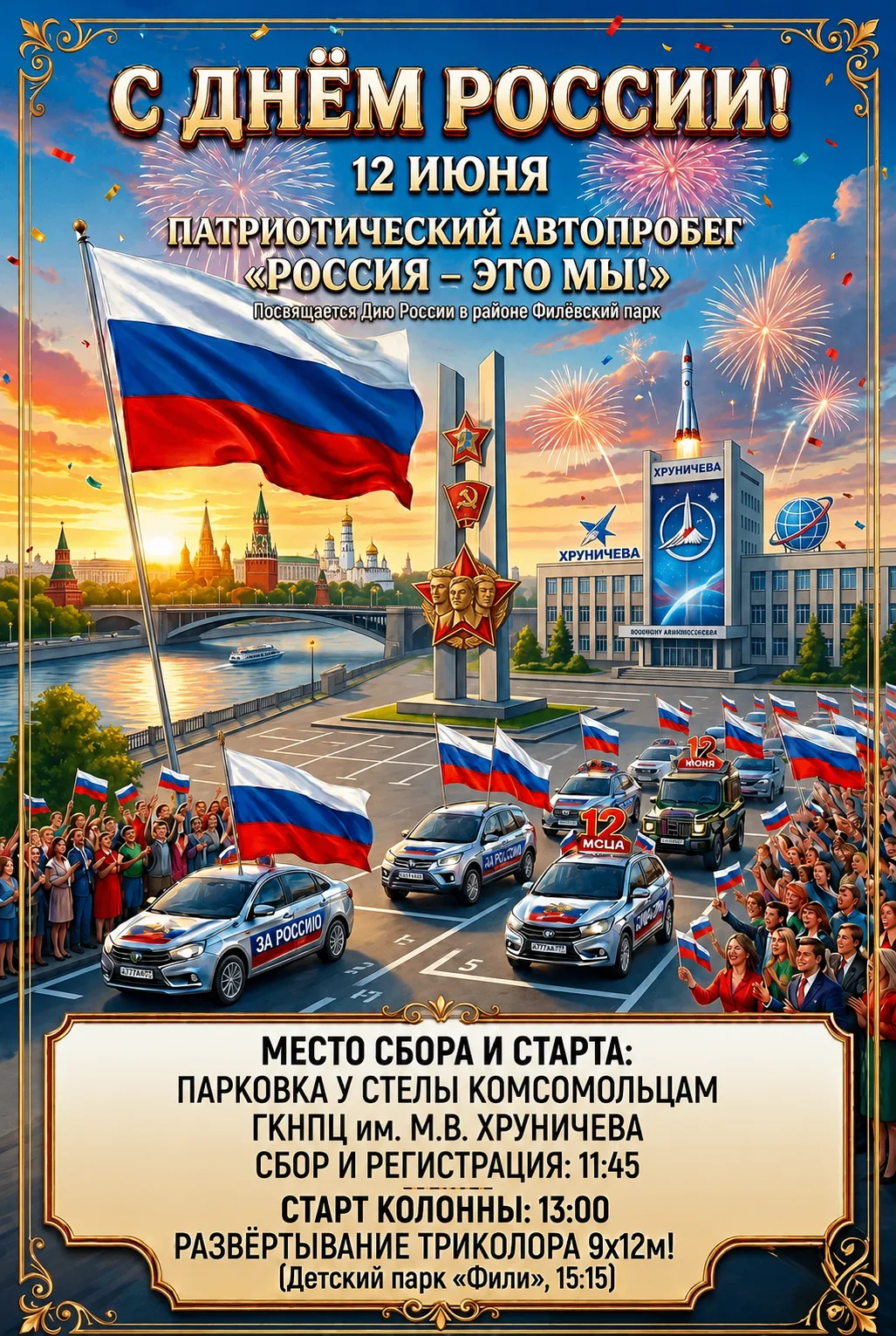 🇷🇺 Патриотический автопробег «РОССИЯ – ЭТО МЫ!»

Приглашаем жителей района Филёвский парк на лично