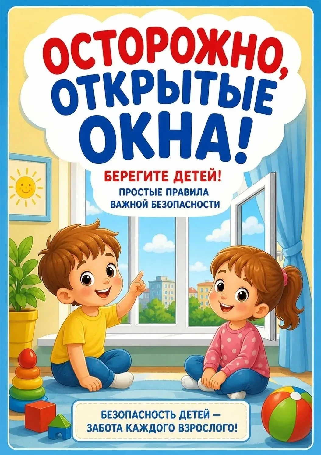 Открытое окно — опасность для ребенка!
Летом дети много времени проводят дома, и открытое окно стано