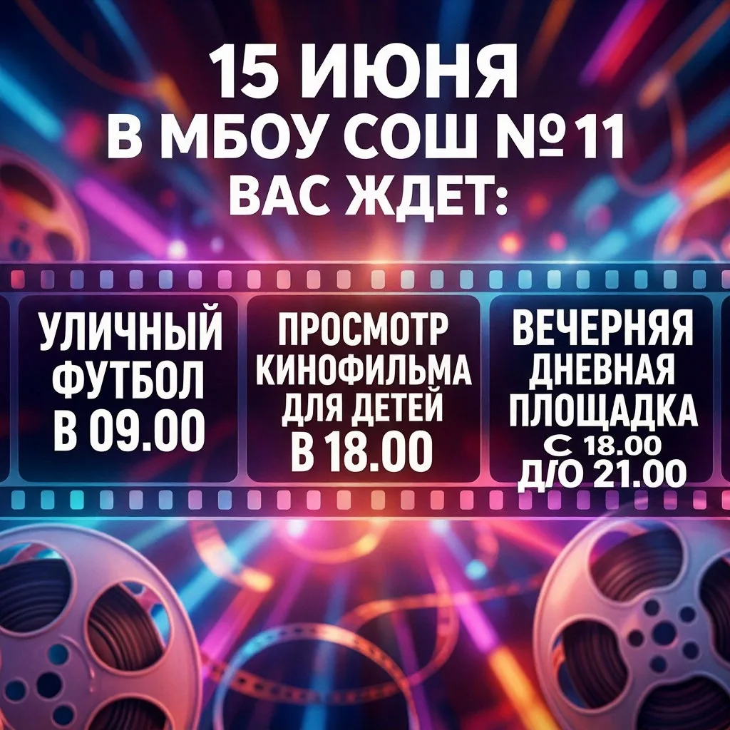 🎬 
15 июня в МБОУ СОШ №11 мы запускаем программу, где каждый момент будет наполнен смехом и яркими 