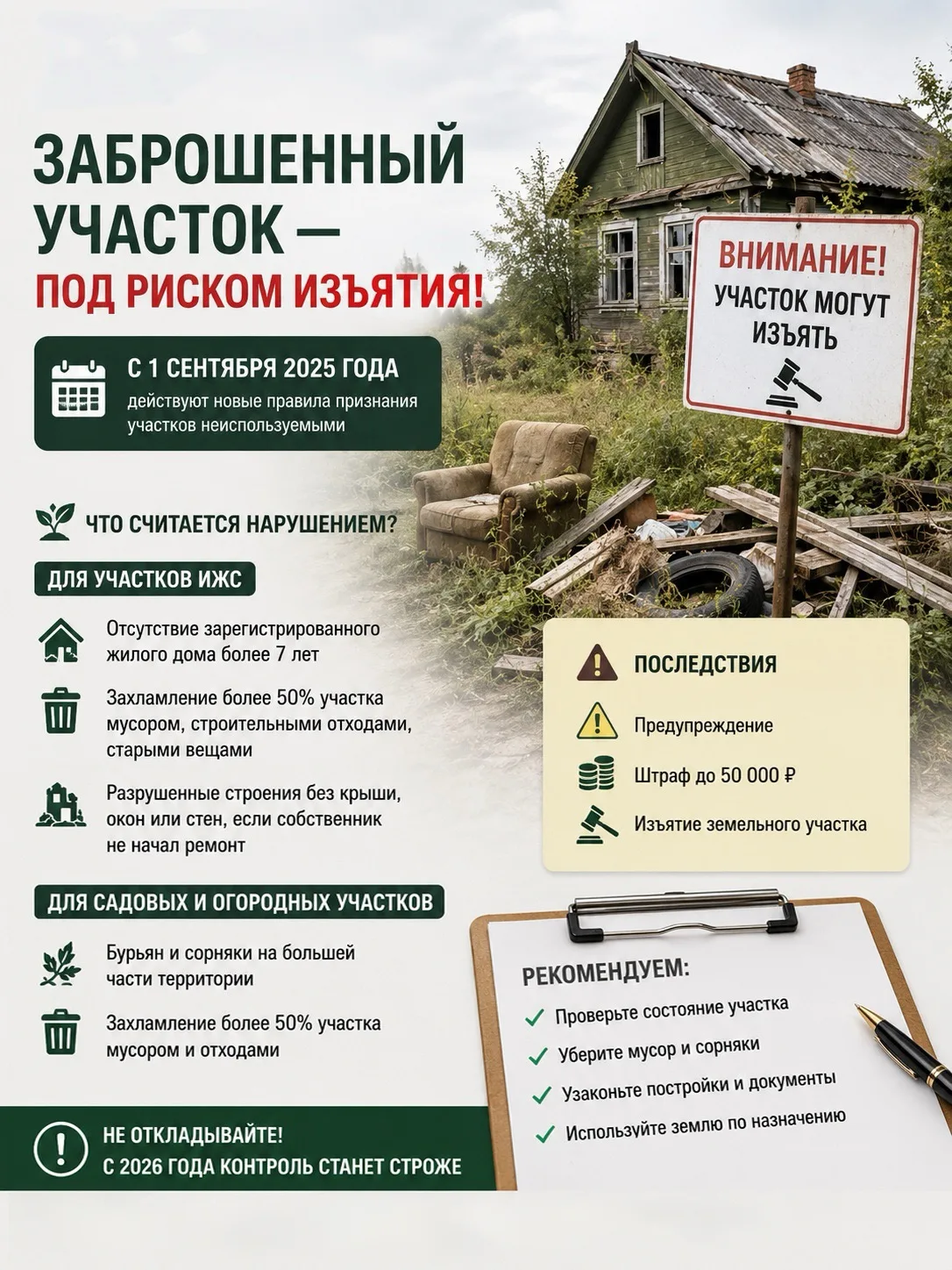 🚨 Заброшенные участки теперь под особым контролем: за что могут изъять землю?