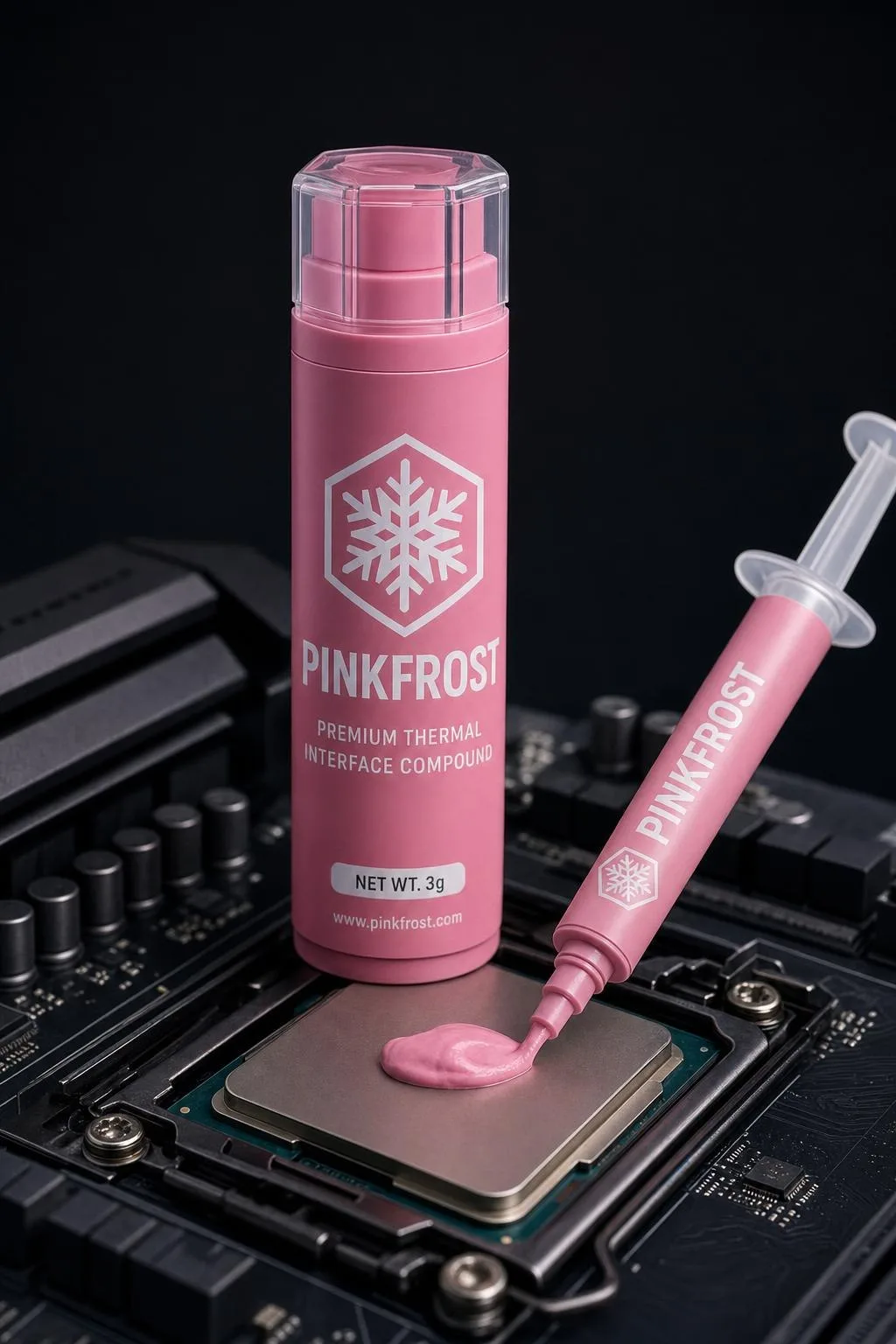 Розовый цвет PinkFrost — не маркетинг, а рабочий инструмент.

Когда вы наносите термопасту на чип, в