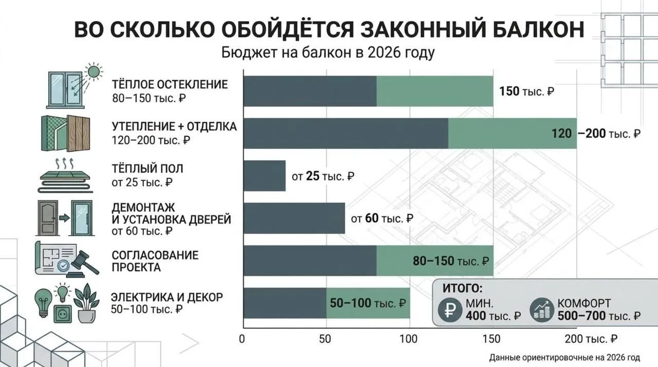 ℹ️ Присоединить балкон: что запрещено и сколько стоит единственный легальный вариант

Расширить жилу