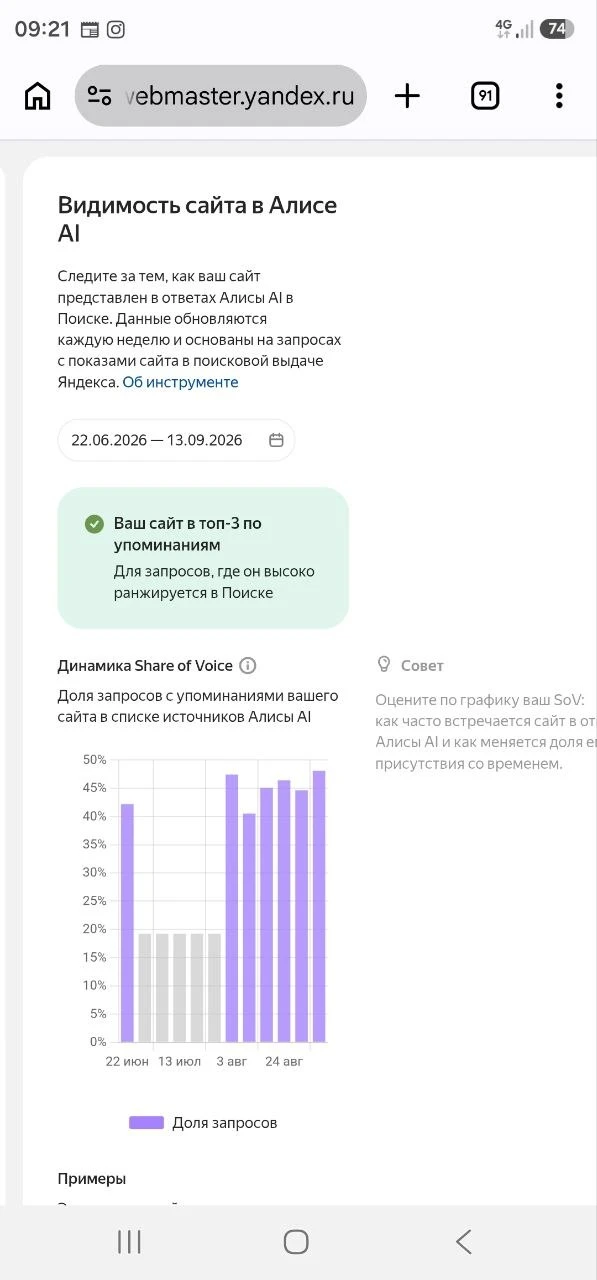 О как, оказывается мой сайт топ 3 в рекомендациях Алисы.