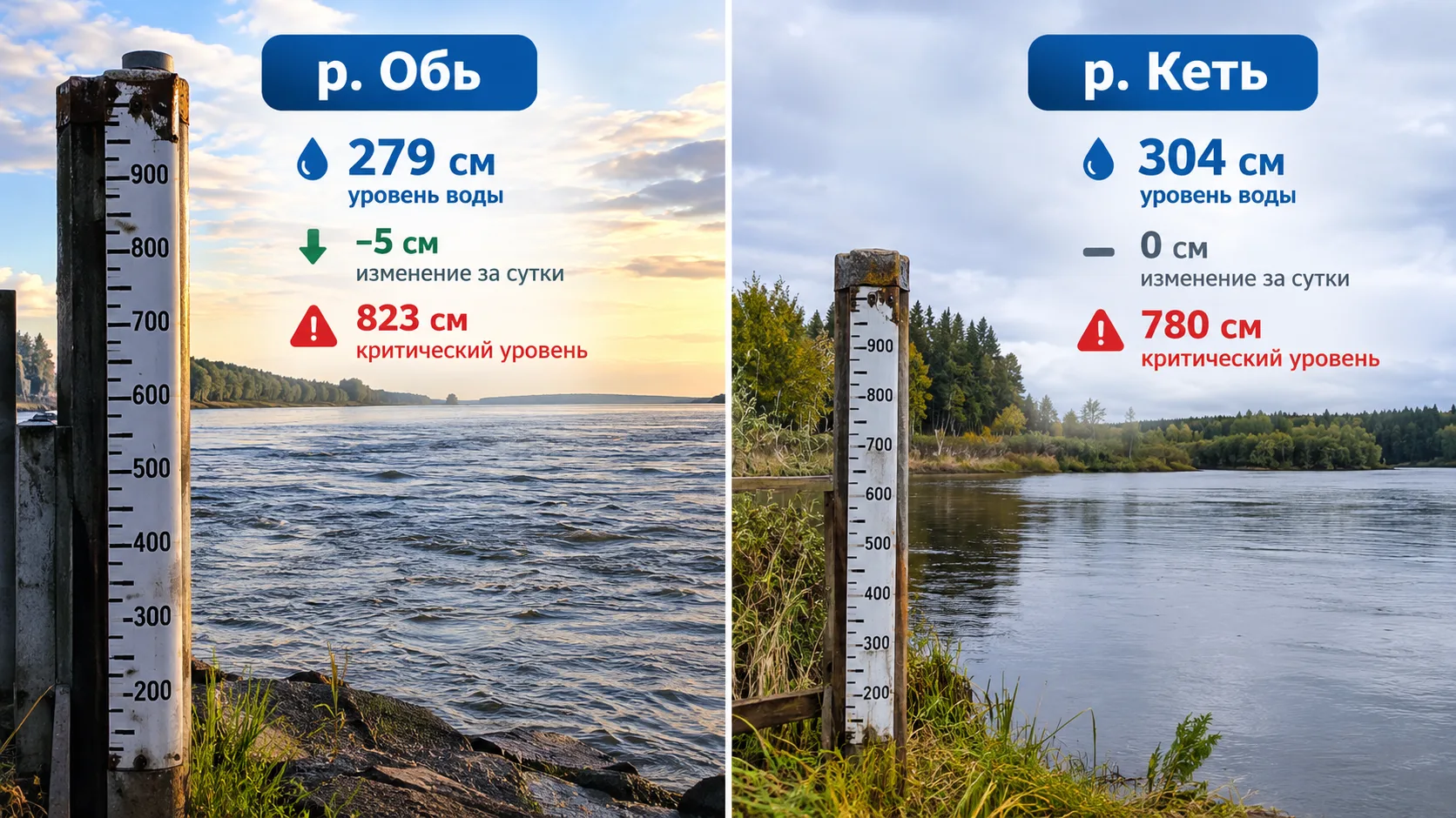 🌊 Уровень воды в Оби и Кети на 6 октября.