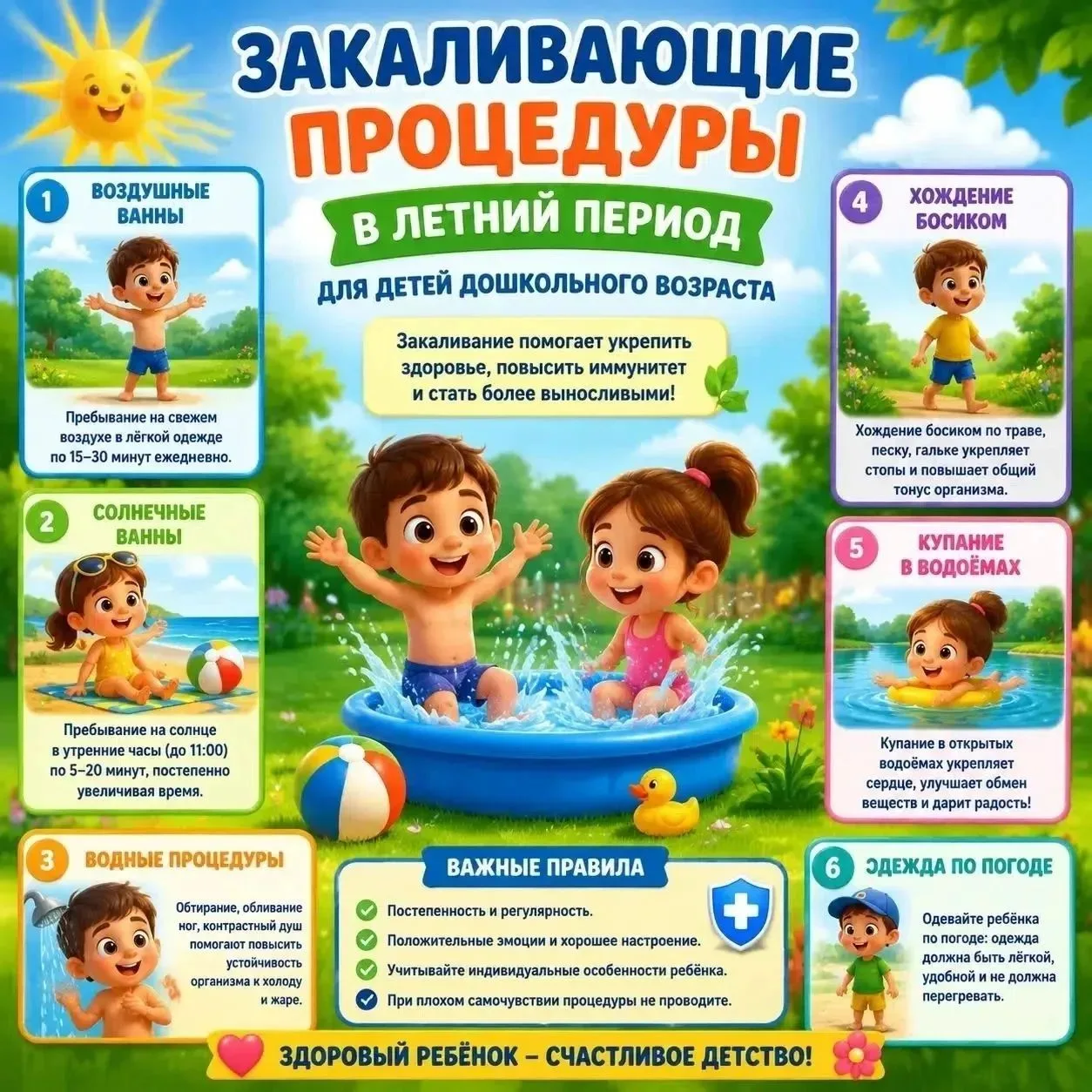🌞 Лето — лучшее время для закаливания! 🌿💧
Дорогие родители! 👨‍👩‍👧‍👦
Лето — это не только отды