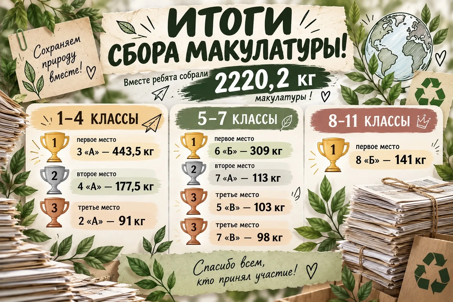 ♻️  ИТОГИ СБОРА МАКУЛАТУРЫ! ♻️