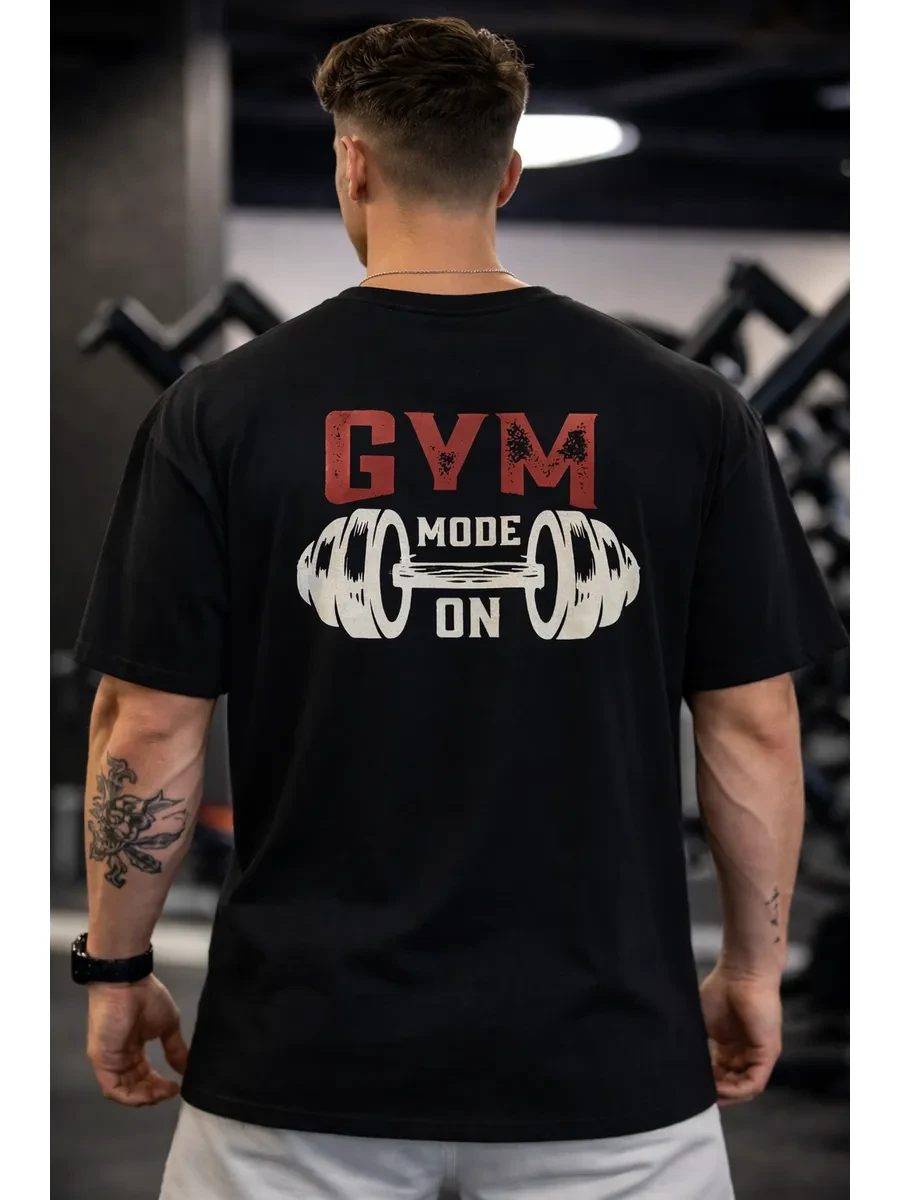 ⚡️ Плотная футболка оверсайз черная с принтом GYM MODE ON, ChupChi