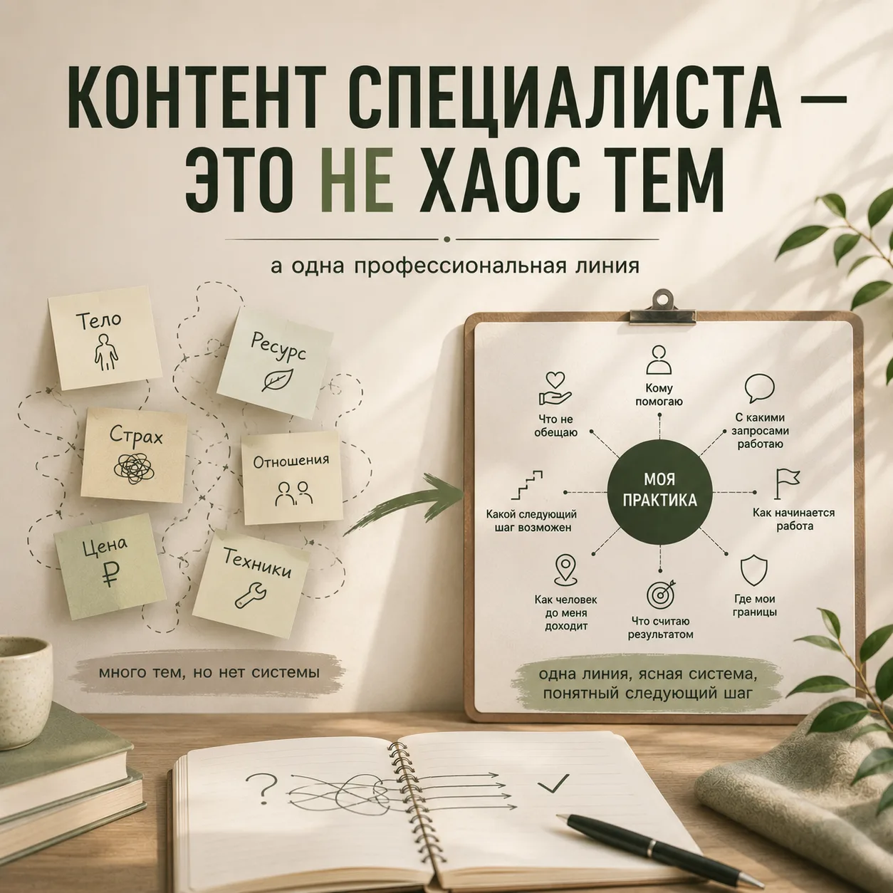 Иногда контент специалиста распадается не потому, что темы плохие.
Сегодня пост про тело.
Завтра — п