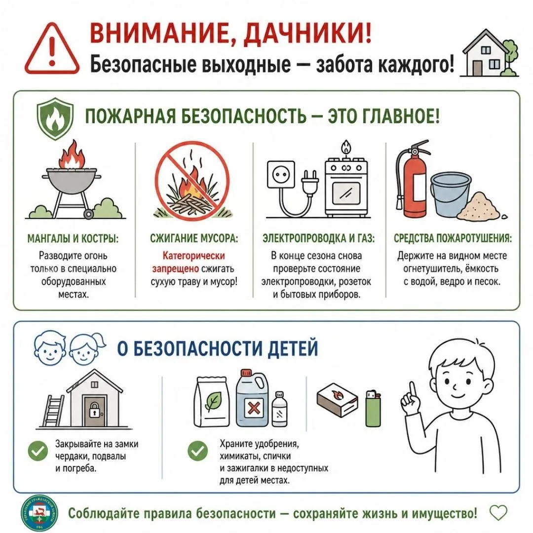 ❗ВНИМАНИЕ, ДАЧНИКИ! Безопасные выходные — забота каждого! 🏡Уважаемые уфимцы! Управлени...