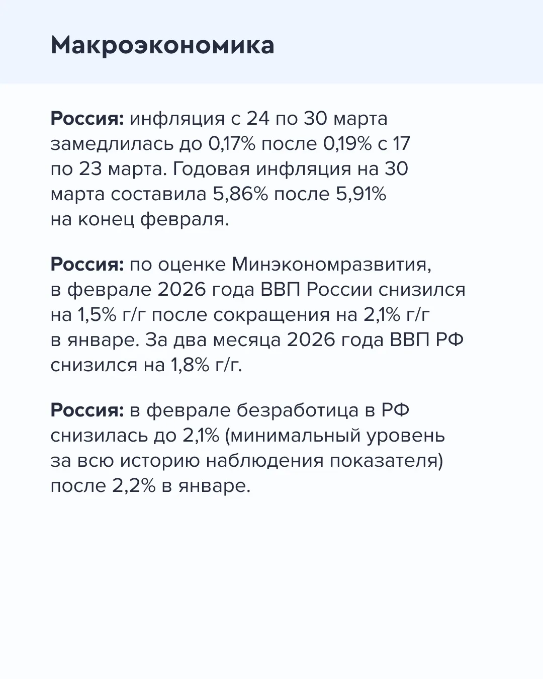 ➡️ Что происходит на рынке  Сегодня, 2 апреля  🔹 По данным Росстата, инфляция с 24 по 30 марта замед