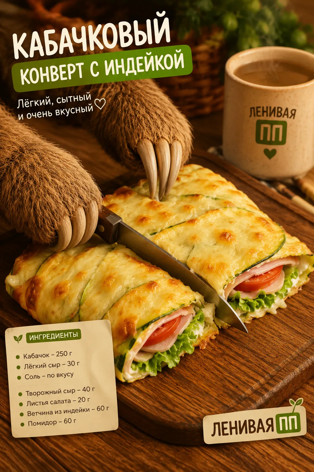 🥒 Кабачковый конверт с индейкой