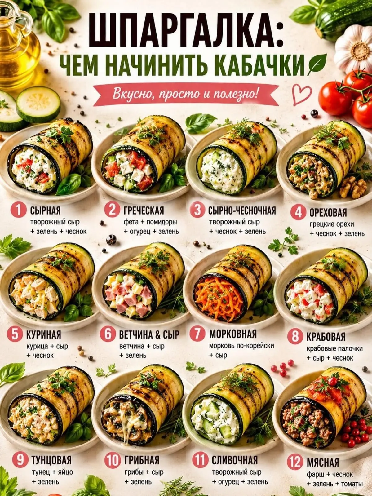 Начинки для рулетиков из кабачка
