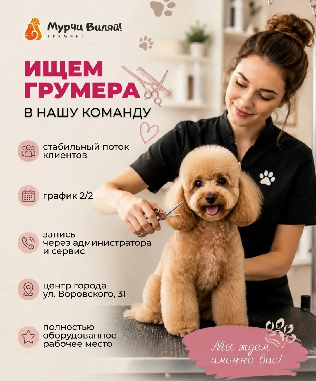 Ищем ГРУМЕРА в команду «Мурчи-Виляй!» 🐾

Мы в поиске специалиста, который:
• уверенно выполняет стр