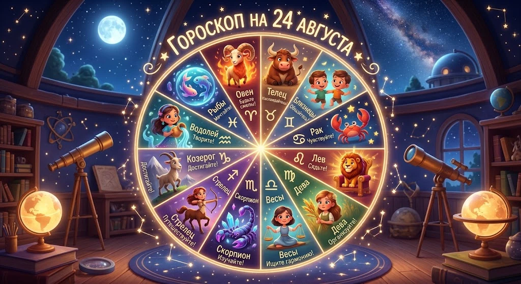 Общая атмосфера дня: 24 августа 2026 года — понедельник. Луна весь день находится в зна...