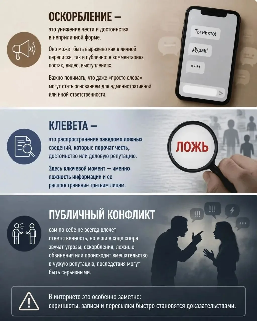 Ответственность за оскорбление, клевету и публичные конфликты