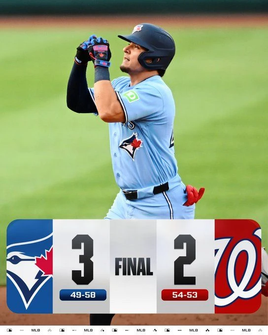 Бейсбол ⚾

США 🇺🇸  МЛБ 🏆

Вашингтон - Торонто

ТМ 9.5  в матче  1.95 ✅✅✅

Итог матча  2:3 🧨
Пять