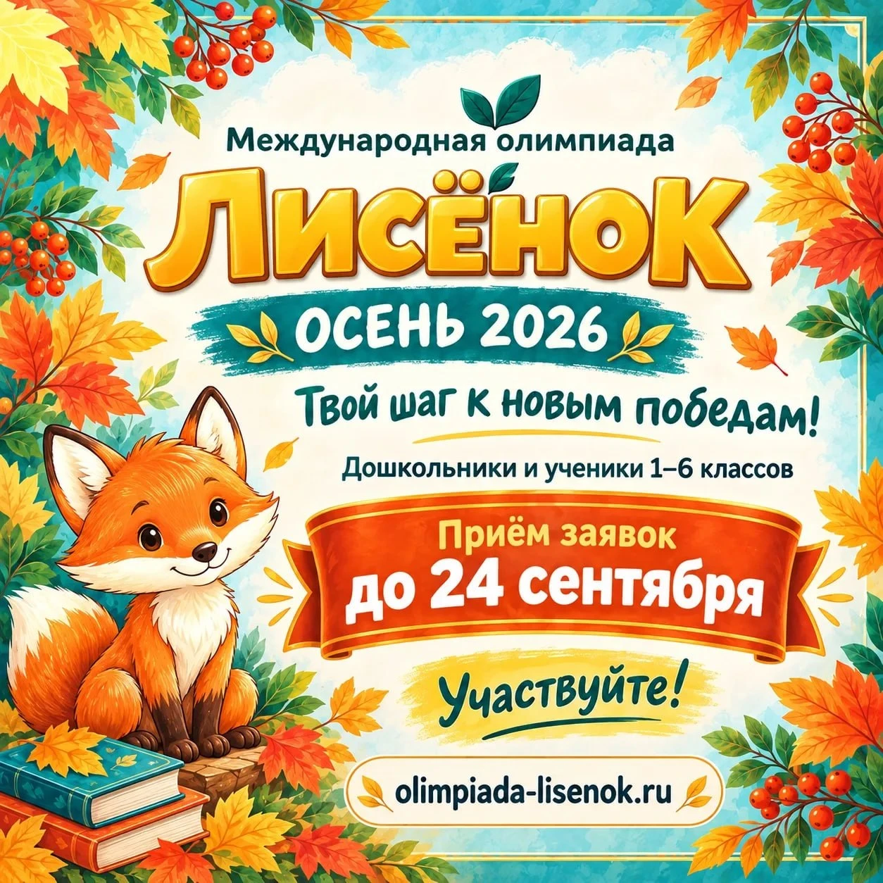 🦊Олимпиада «ЛИСЁНОК — Осень 2026»: пусть эта осень начнётся с новых побед! Как приятно...