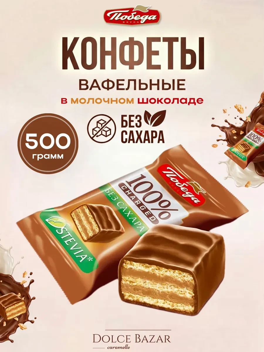 ⚡️ Вафельные конфеты без сахара в молочном шоколаде 500 гр, Победа Вкуса