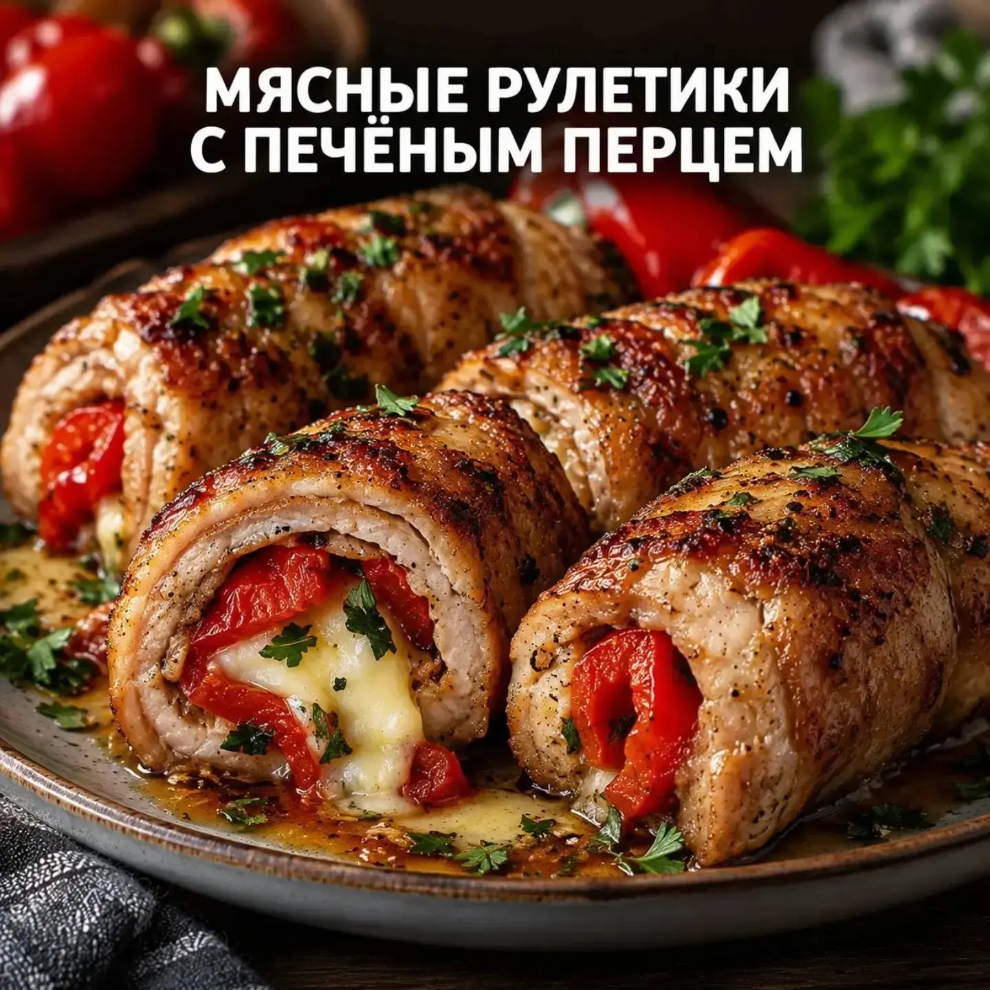 Мясные рулетики с печёным перцем