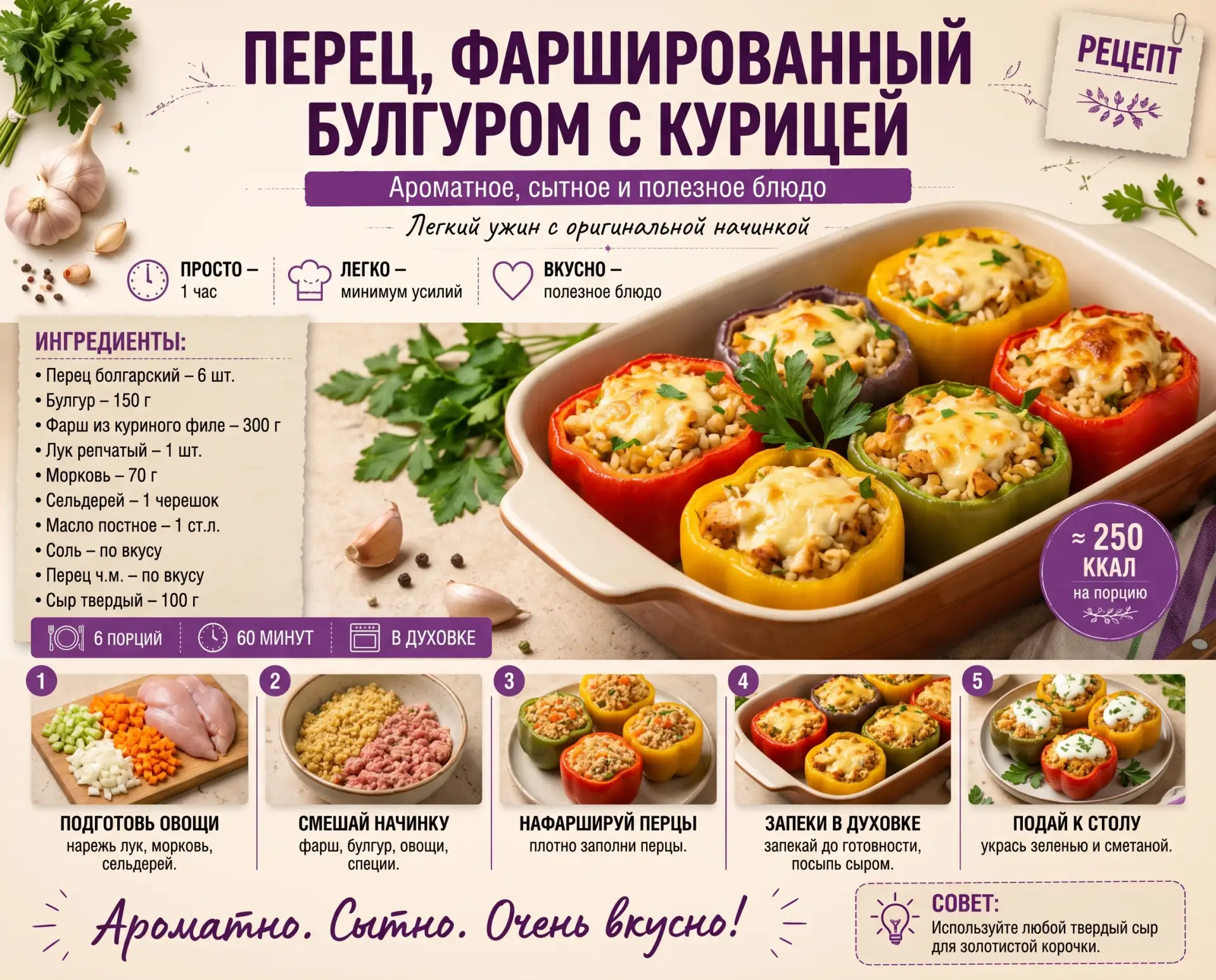 🌶️ ПП‑вариант любимой классики: перец, фаршированный булгуром с курицей! 😍