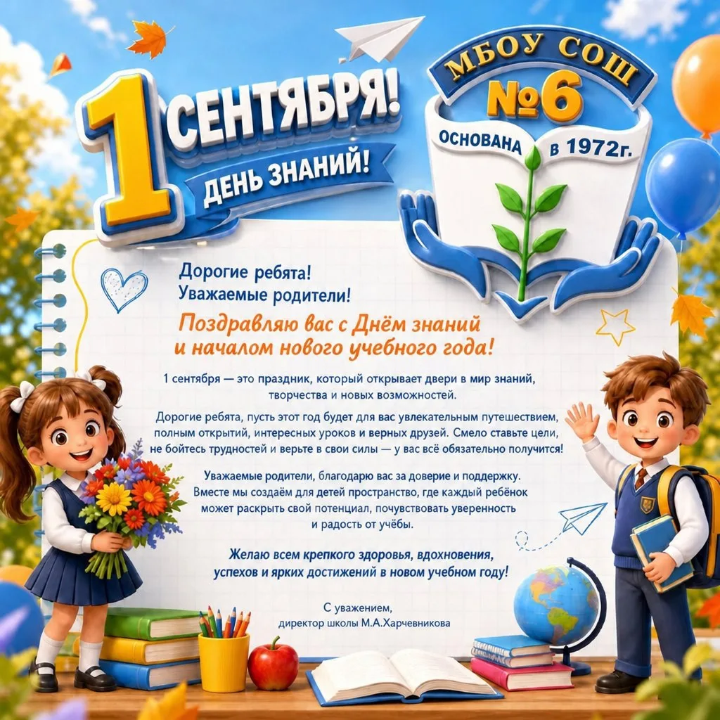 ПОЗДРАВЛЕНИЕ С ДНЁМ ЗНАНИЙ ОТ ДИРЕКТОРА ШКОЛЫ - М.А.ХАРЧЕВНИКОВОЙ❤️