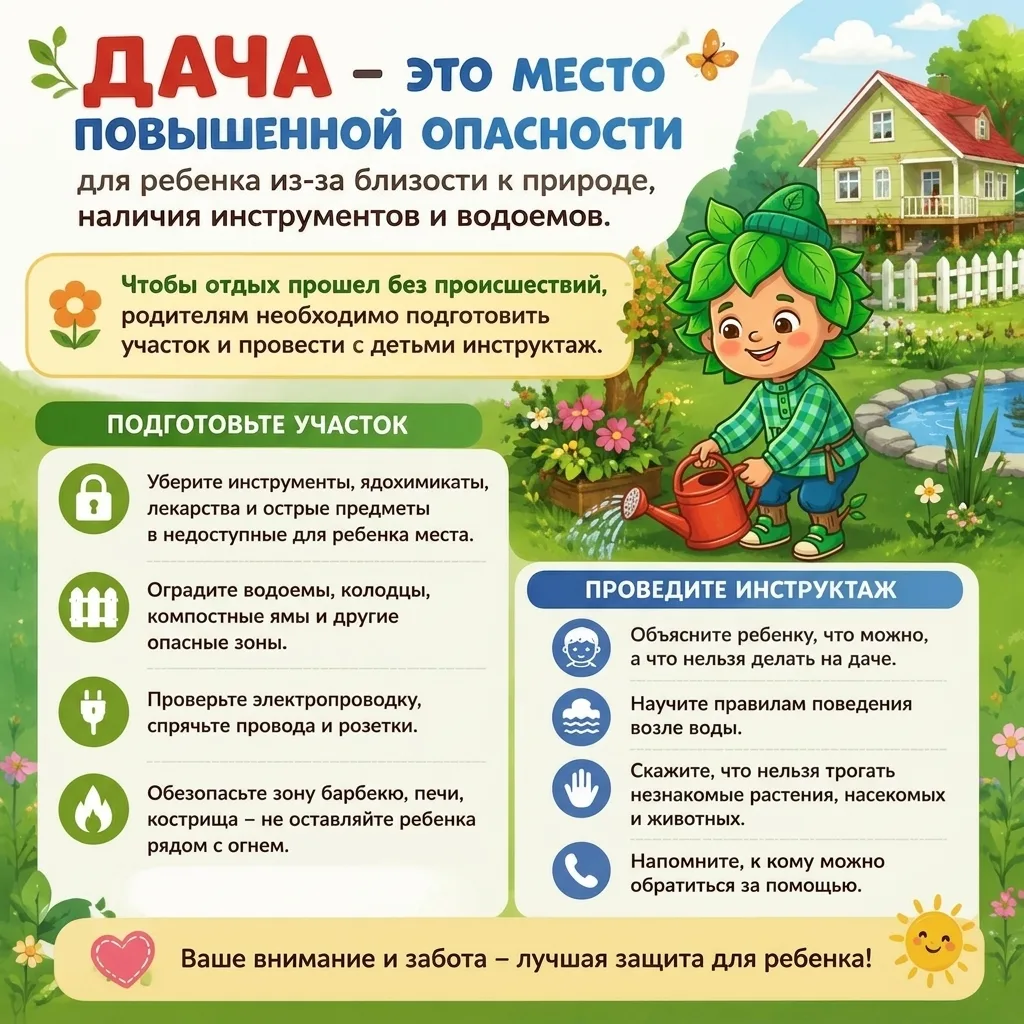 Лето — время дачного отдыха, но загородный дом может быть источником скрытых опасностей для малышей:
