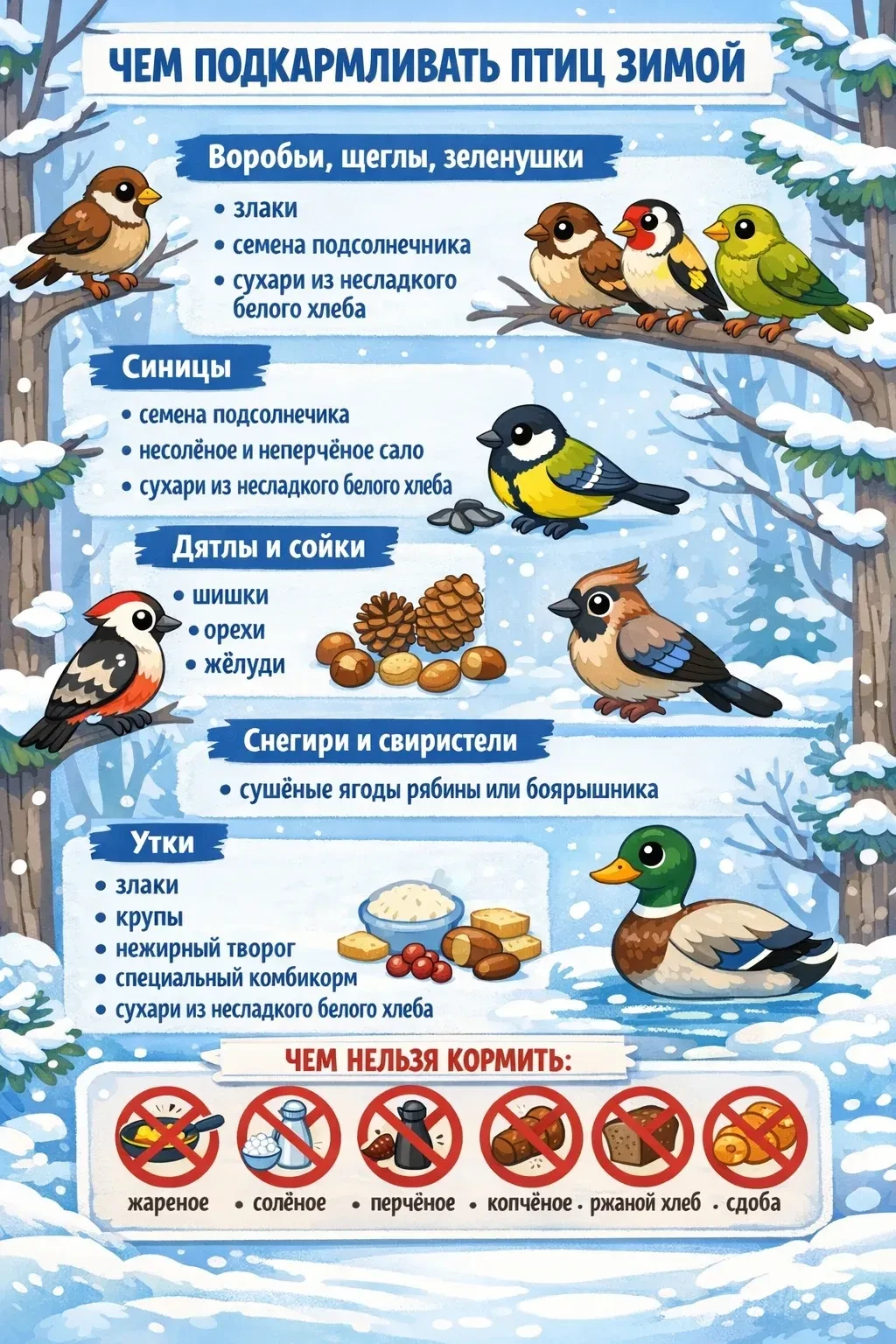 🐦 Поможем пернатым вместе!  Помощь зимующим птицам  в морозы заключается в регулярной подкормке высо