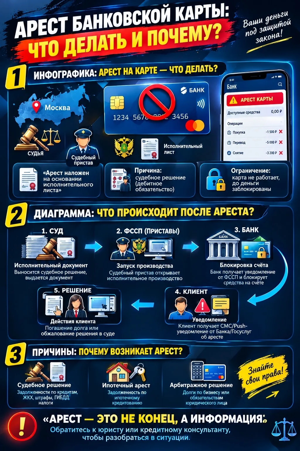 Если пристав наложил арест на карту, паниковать не стоит, но действовать нужно.