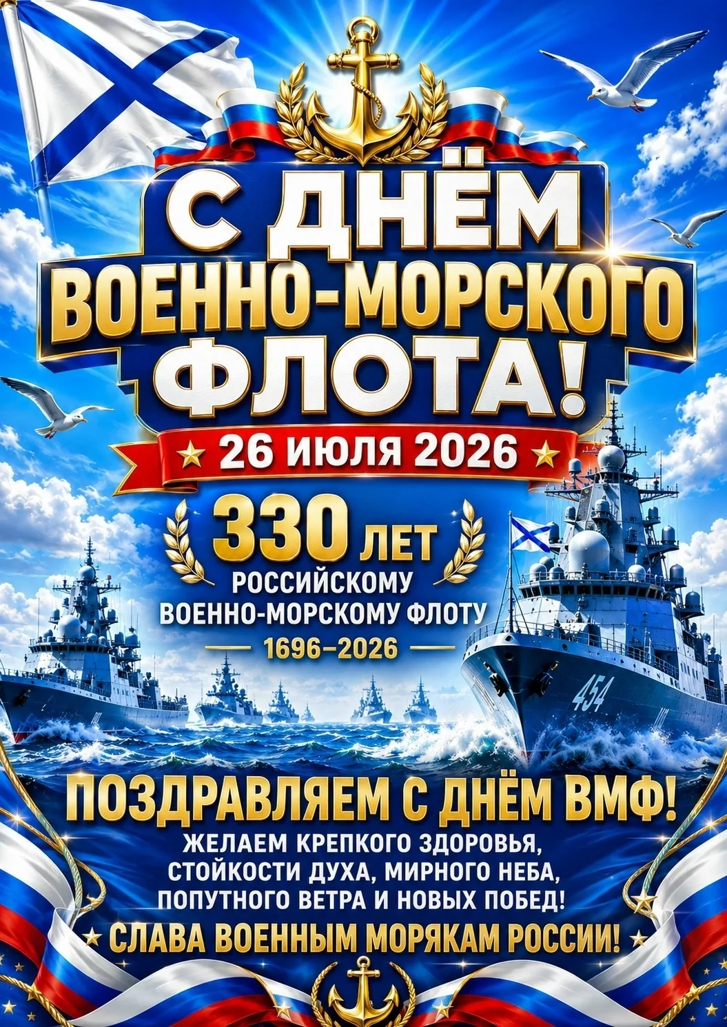 ⚓️ Поздравляем с Днём Военно-Морского Флота — праздником, олицетворяющим силу, мужество и флотскую д
