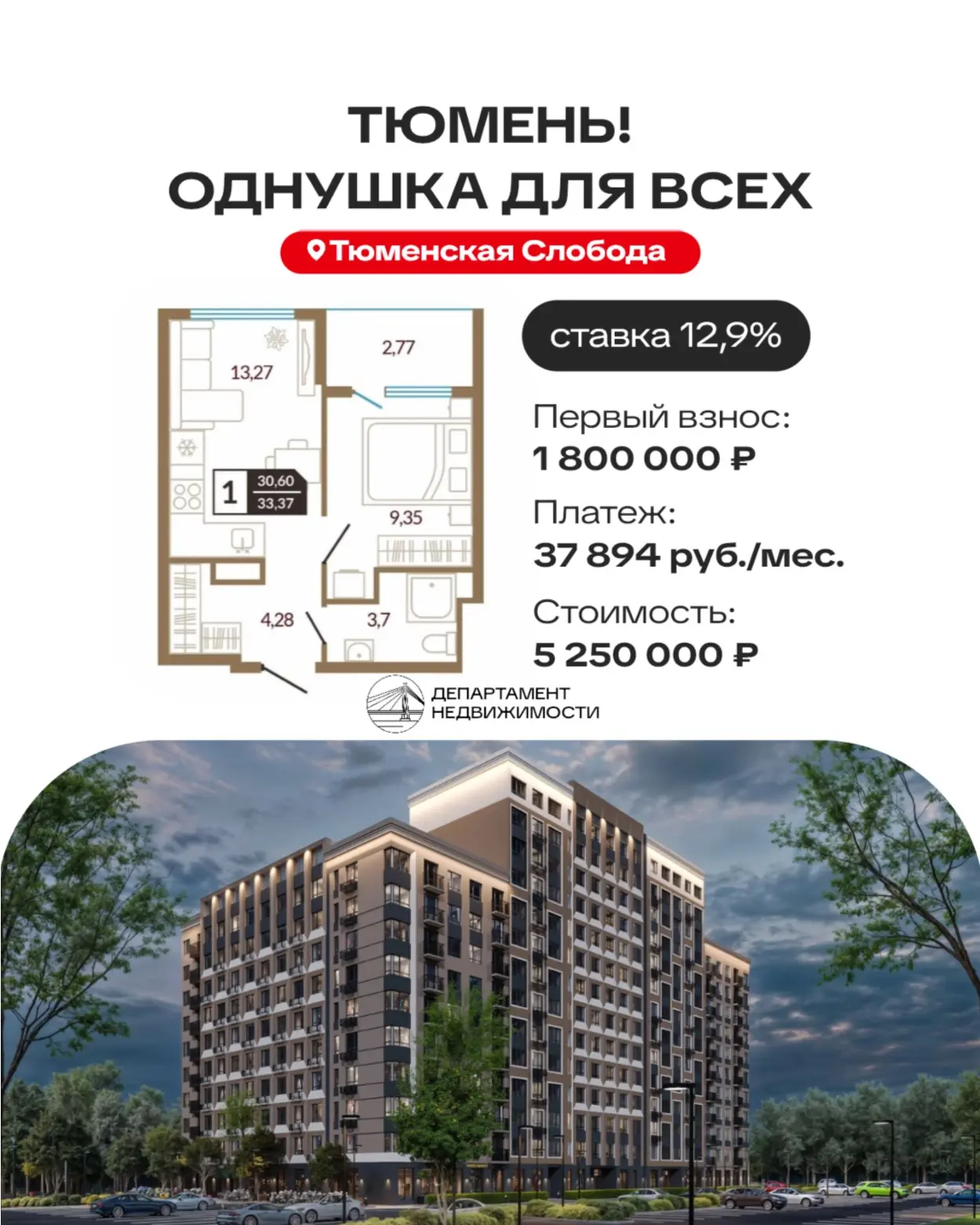 Однушка для всех с платежом 37 894 руб/мес.