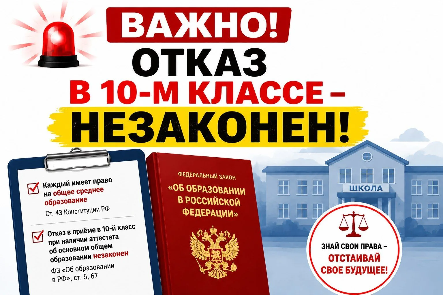 🚨 ВАЖНО! ОТКАЗ В 10-М КЛАССЕ – НЕЗАКОНЕН!

🚨 Каждый год многие сталкиваются с проблемой: ребенка н