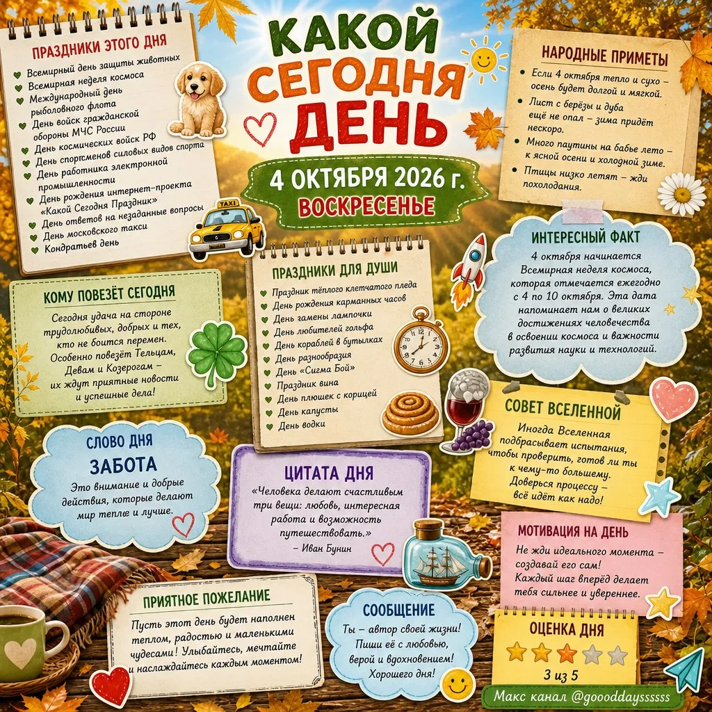 🗓️ Воскресенье, 4 октября 2026 г.