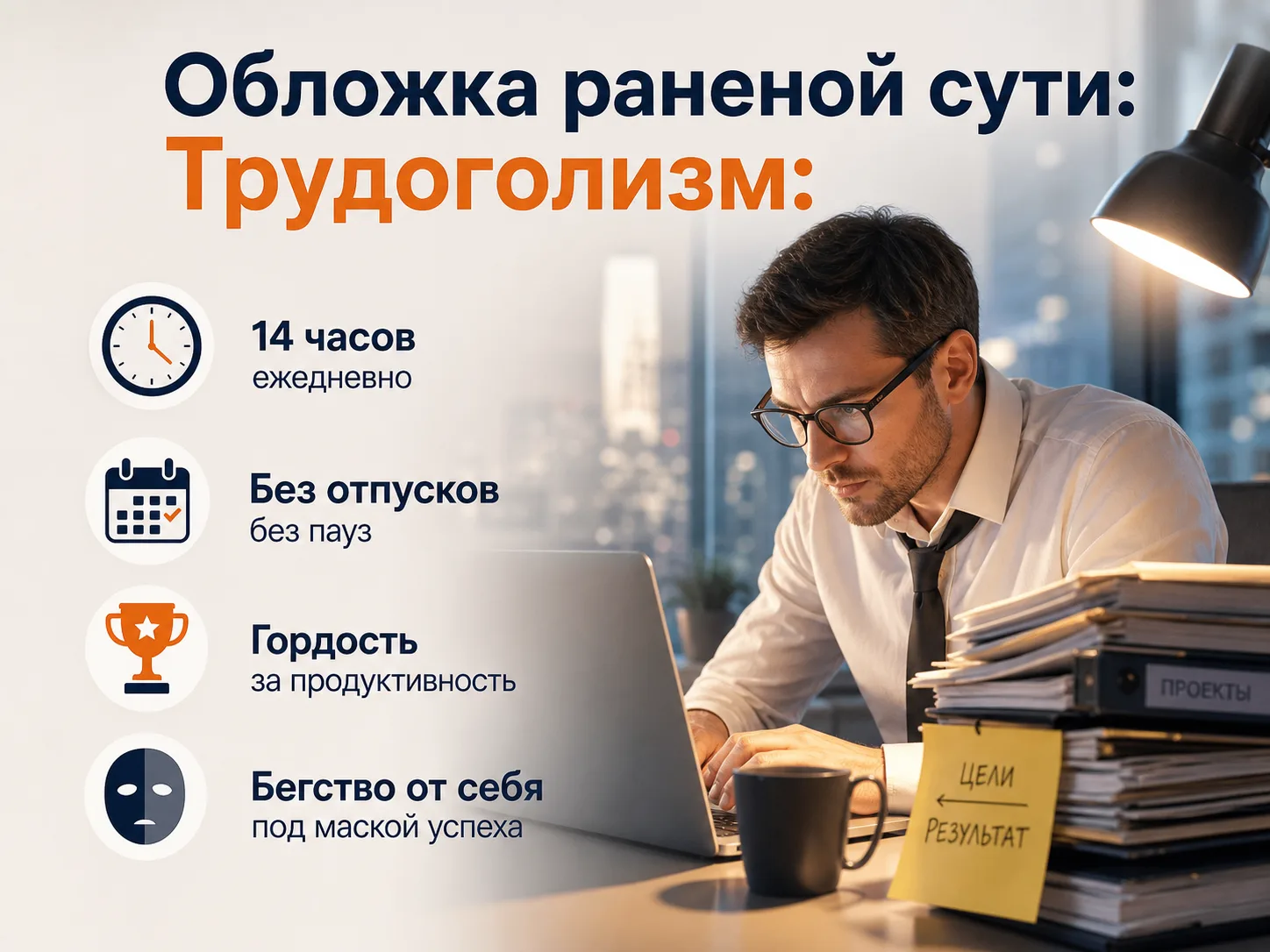 Обложка раненой сути: 12. Трудоголизм - это бегство от внутренней пустоты
