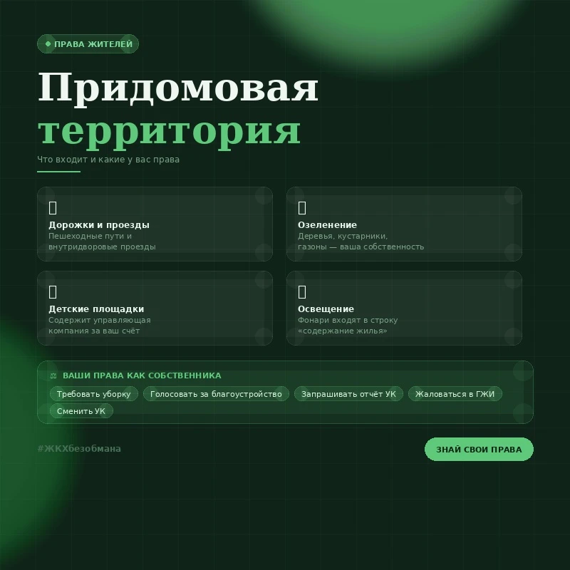 🏡 Придомовая территория: что это, кто отвечает и как добиться своего
Земля вокруг вашего дома — не 