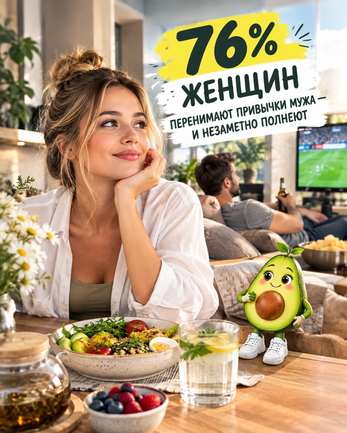 🥑 76% женщин перенимают привычки мужа — и незаметно полнеют