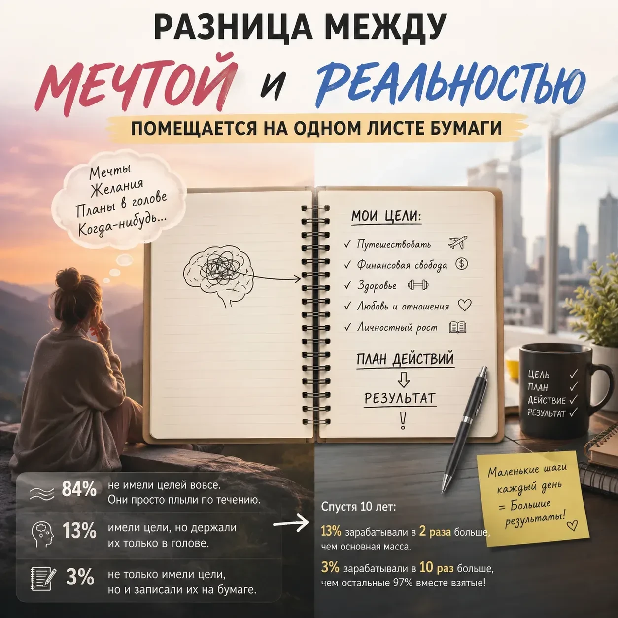 Разница между мечтой и реальностью помещается на одном листе бумаги