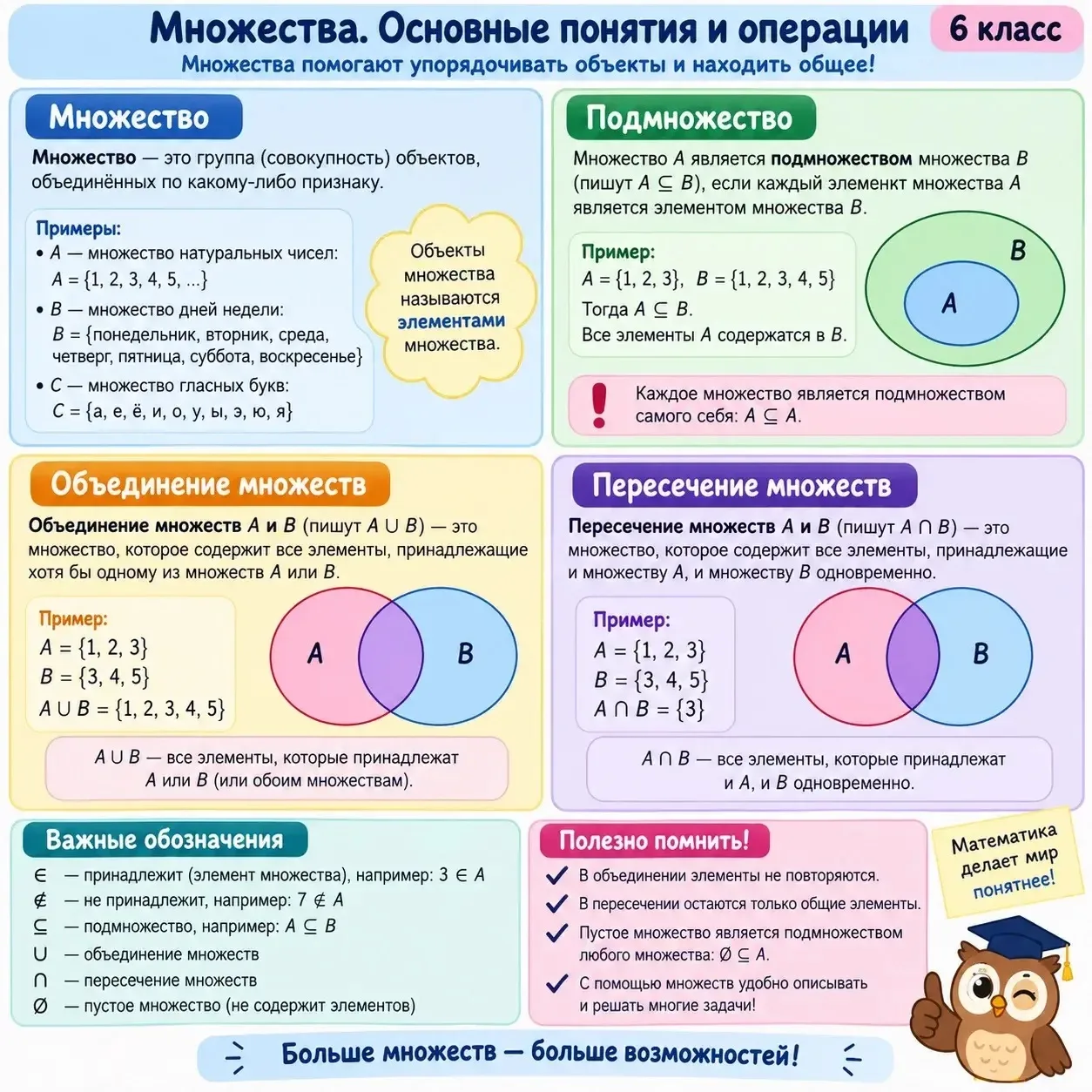 📌 #ПамяткаДня | Множества: как разложить всё по полочкам (6 класс)