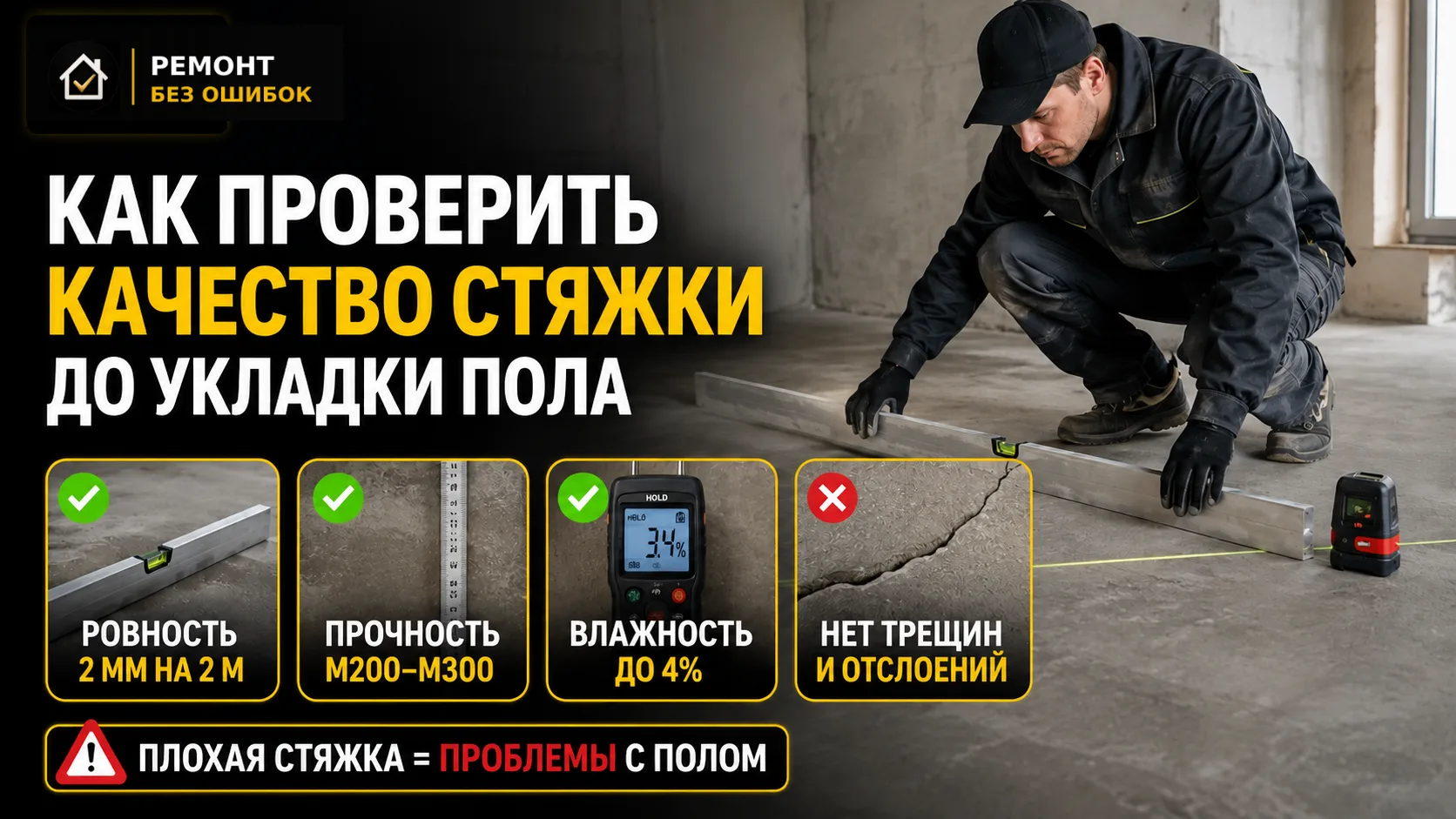 Как проверить стяжку перед укладкой пола.